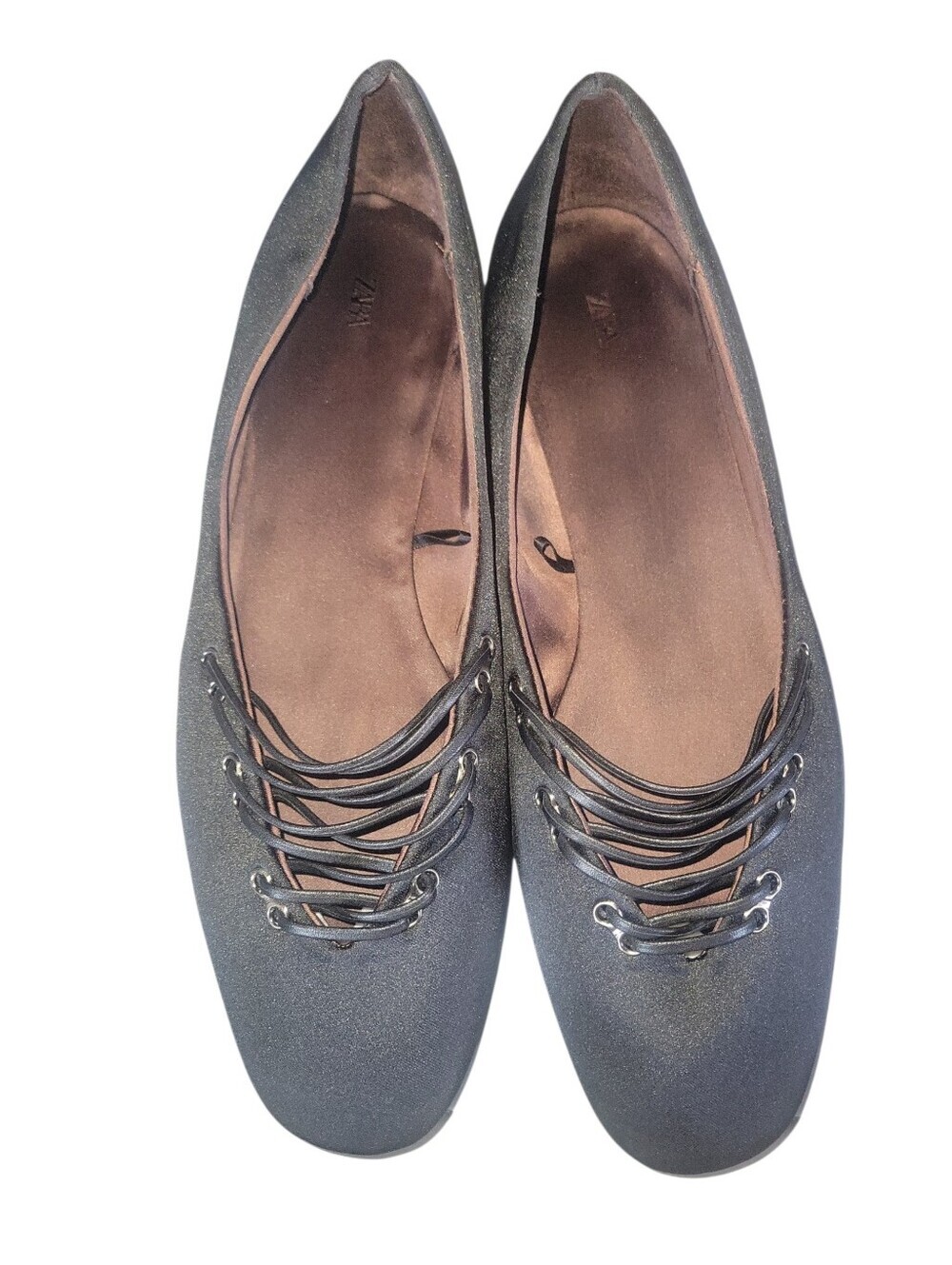 Zara Satin Effect Black 50th Anniversay Crisscross  Lace-Up Straps Ballet Flats